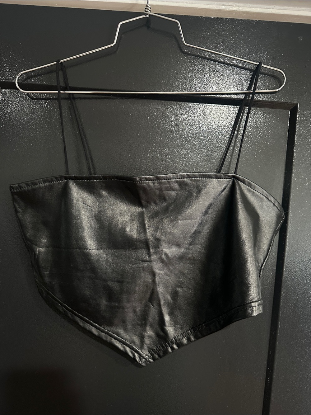 Forever 21 Black Faux Leather Pointed Hem Crop Top